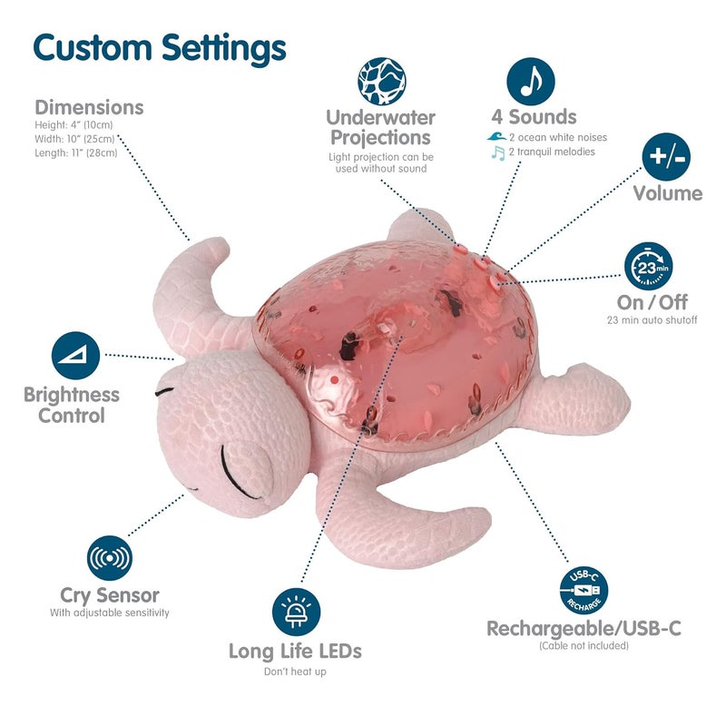 Cloud b ﻿﻿ Ocean Projector Nightlight with 2 White Noises & 2 Soothing Sounds | Adjustable Settings | Cry Sensor | Tranquil Turtle - Pink (Rechargeable) - Image 3